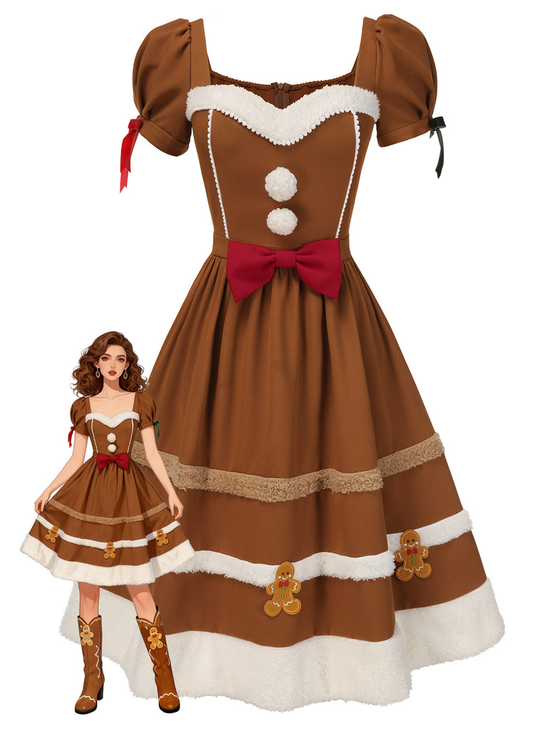 [Pre-Sale] Turmeric 1950s Gingerbread Man Plush Trim Dress