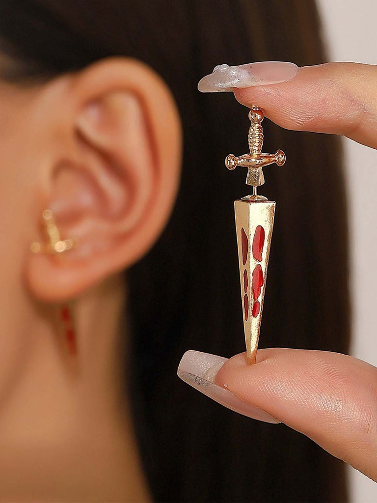 Gold Gothic Blood Sword Pendant Earrings