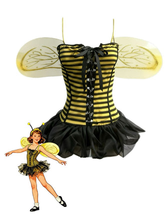 Yellow 1960s Striped Bee Cosplay Costume Set