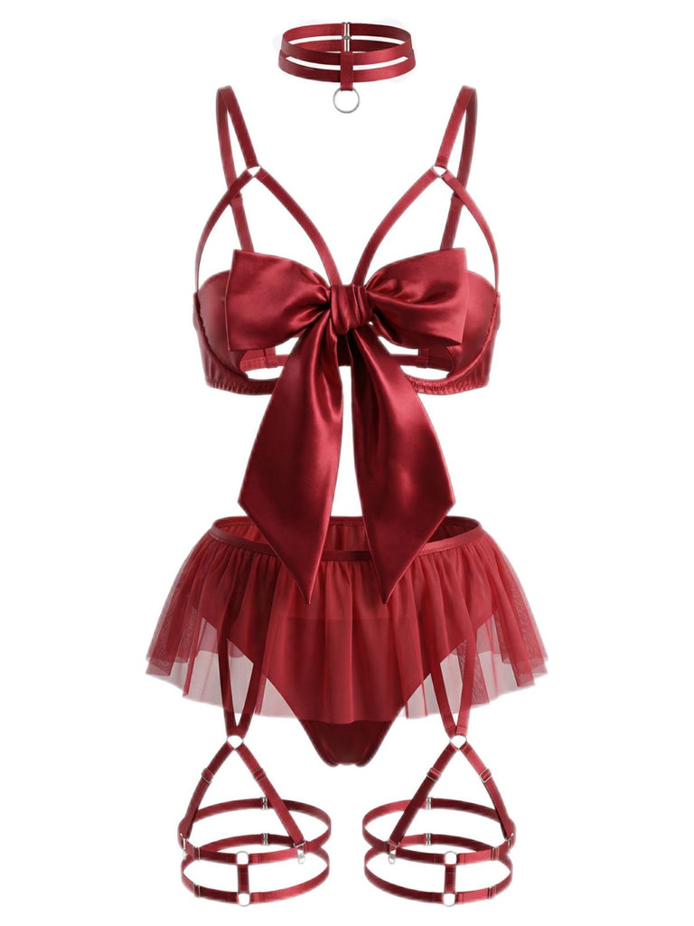 1960s Bow Mesh Patchwork Pajamas Set