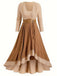 [Plus Size] 1970s Boho Tie Tassel Hem Ruffle Ribbed Dress