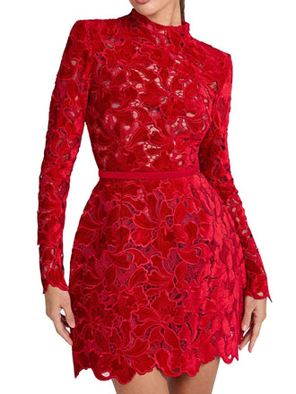 1960s Flocked Floral Lace Half Turtleneck Dress