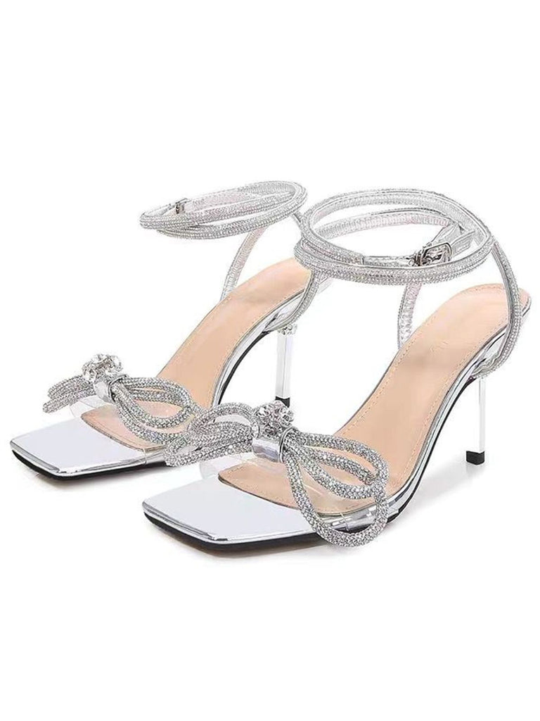 Silver Rhinestone Ankle Strap Heels