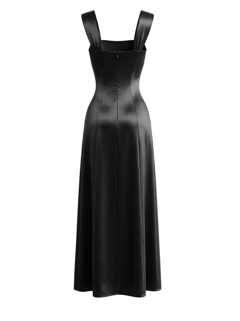 1930s Satin Rhinestone Wide-Strap Maxi Dress
