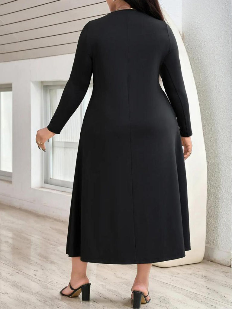 [Plus Size] Black 1950s Front Zipper Solid Dress