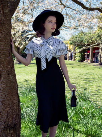Black 1930s Dots Tie Neck Mermaid Dress
