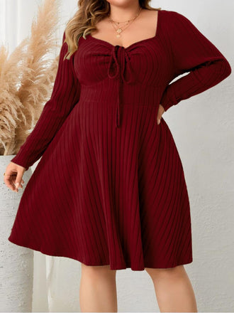 [Plus Size] Wine Red 1940s Solid Flannelette Long Sleeve Dress