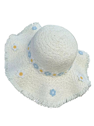 Vintage 3D Daisy Raffia Fringe Brim Sun Hat