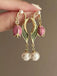 Vintage Gold Edge Tulip Pearl Earrings