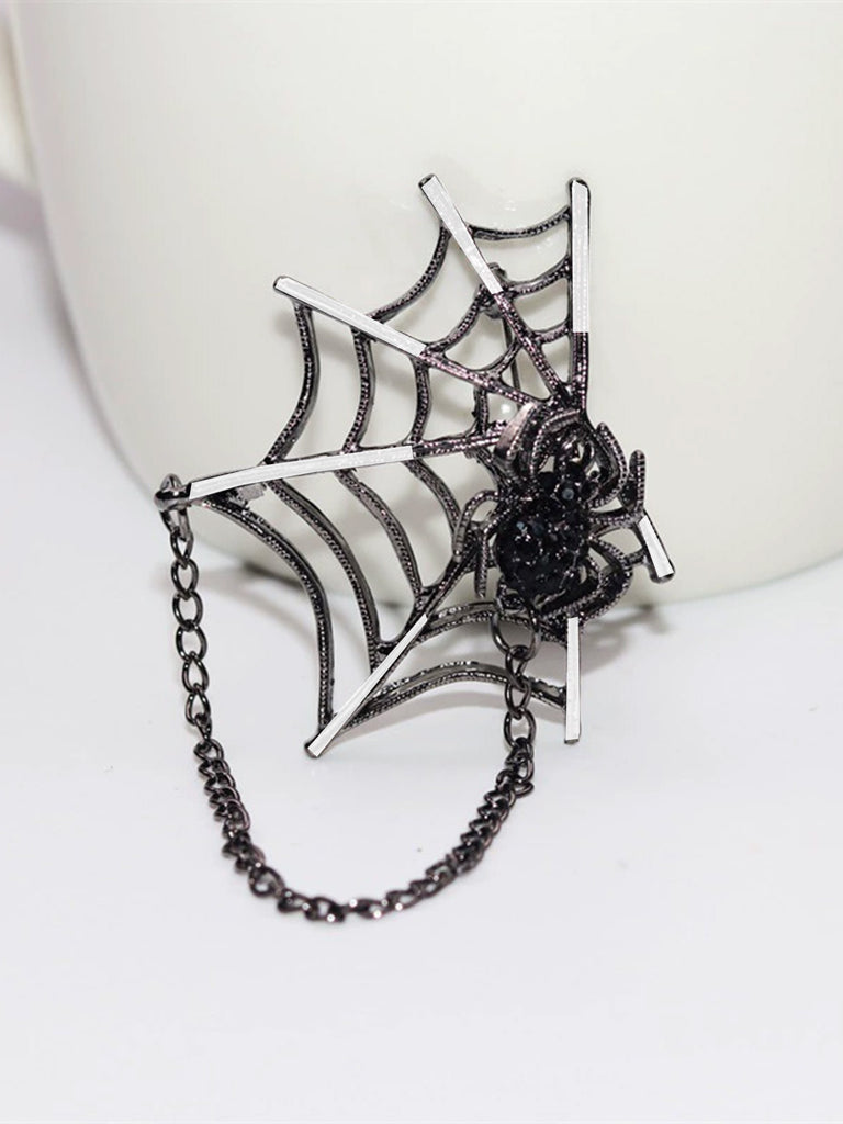 Halloween Diamond Spider Web Gothic Brooch
