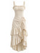 Beige 1980s Solid Ruffled Hem Suspender Dress