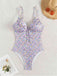 Purple 1950s Ditsy Floral Lace-Up One-Piece Swimsuit