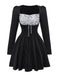 Black 1950s Leopard Vertical Stripe Waist Dress