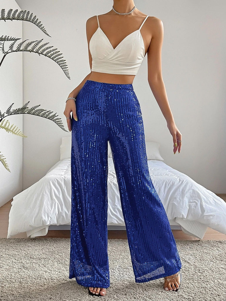 1970s Sequin Loose Flowy Wide-Leg Pants