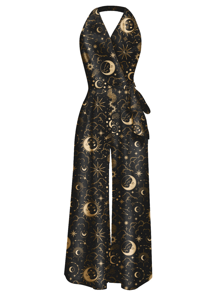 1960s Halter Colorblock Floral Sleeveless Jumpsuit