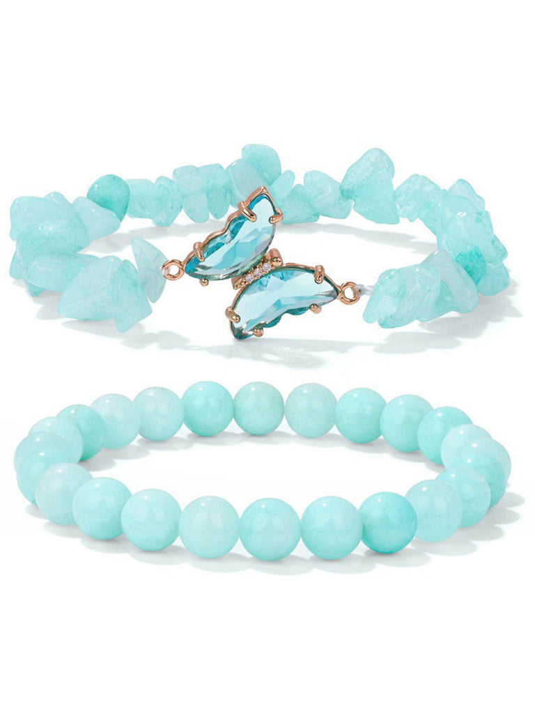 Crystal Beaded Butterfly Charm Bracelet Set