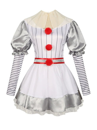 Silver 1960s Halloween IT Pennywise Striped Puff Sleeve Puffy Dress