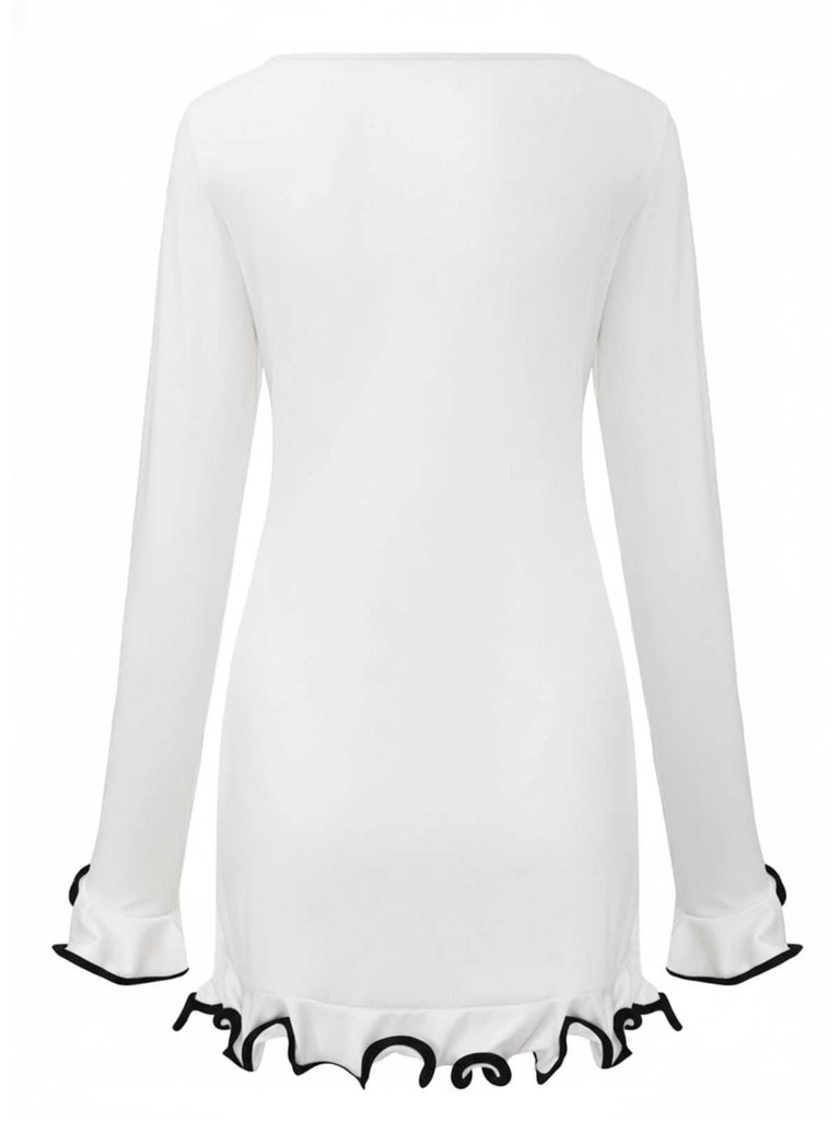 Pink 1960s Ruffle Hem Long Sleeve Dress