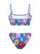 Blue 1960s Cartoon Floral Spaghetti Straps Swimsuit