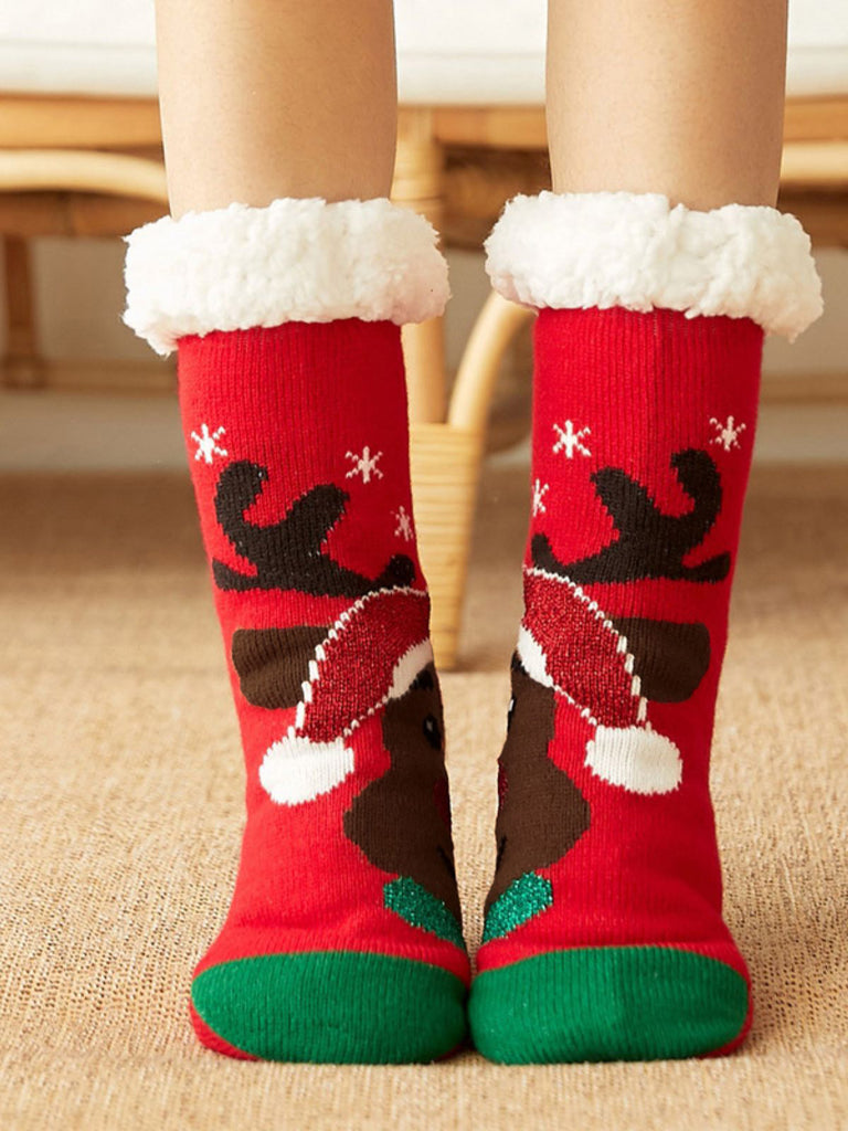 Christmas Reindeer Cozy Fuzzy Cuff Socks