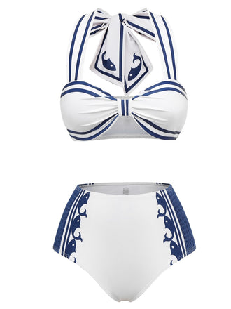 White 1940s Navy Style Whale Swimsuit