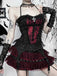 2PCS Black 1980s Gothic Steampunk Halter Cross Camisole & Mini Skirt
