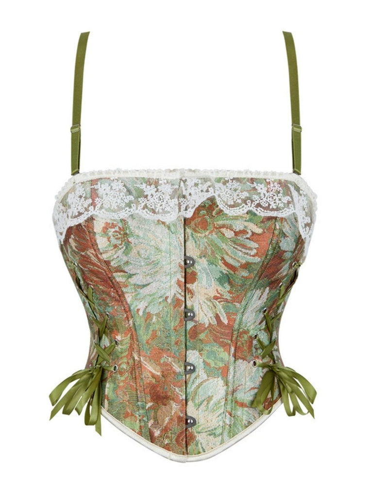 1960s Floral Lace Spaghetti Straps Corset Top