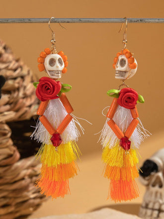 Halloween Skull Rose Tassel Earrings
