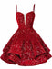 Red 1950s Sequin Deep V-Neck Lace-UP Mini Party Dress