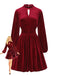 1940s Velvet Cutout Pleated Lantern Sleeve Dress