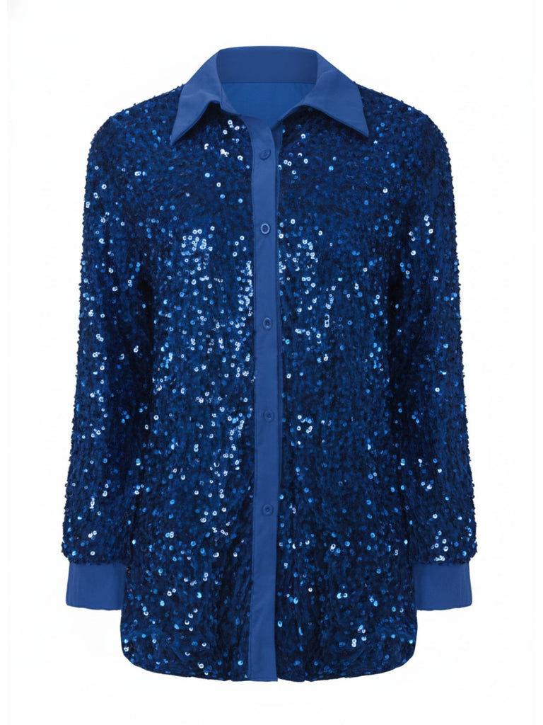 1940s Solid Velvet Sequined Lapel Blouse