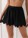 Black 1950s Scallop Trim Solid Bikini Shorts