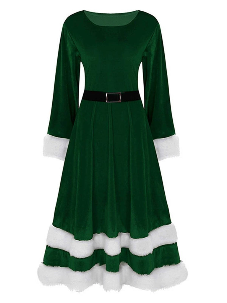 1940s Christmas Santa Faux Fur Trim Velvet Dress