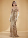 Gold 1920s Leaves Sequined Mesh Fishtail Dress