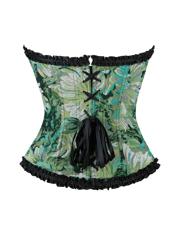 1980s Oil Painting Floral Lace Trim Corset