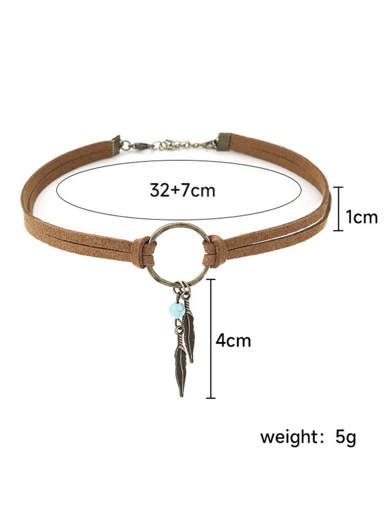 Leather Choker & Feather Dreamcatcher Tassel Earrings Set
