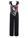 Black 1970s Halloween Gothic Skeleton Print Suspender Jumpsuit