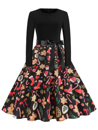 Black 1950s Christmas Gingerbread & Candy Cane Dress