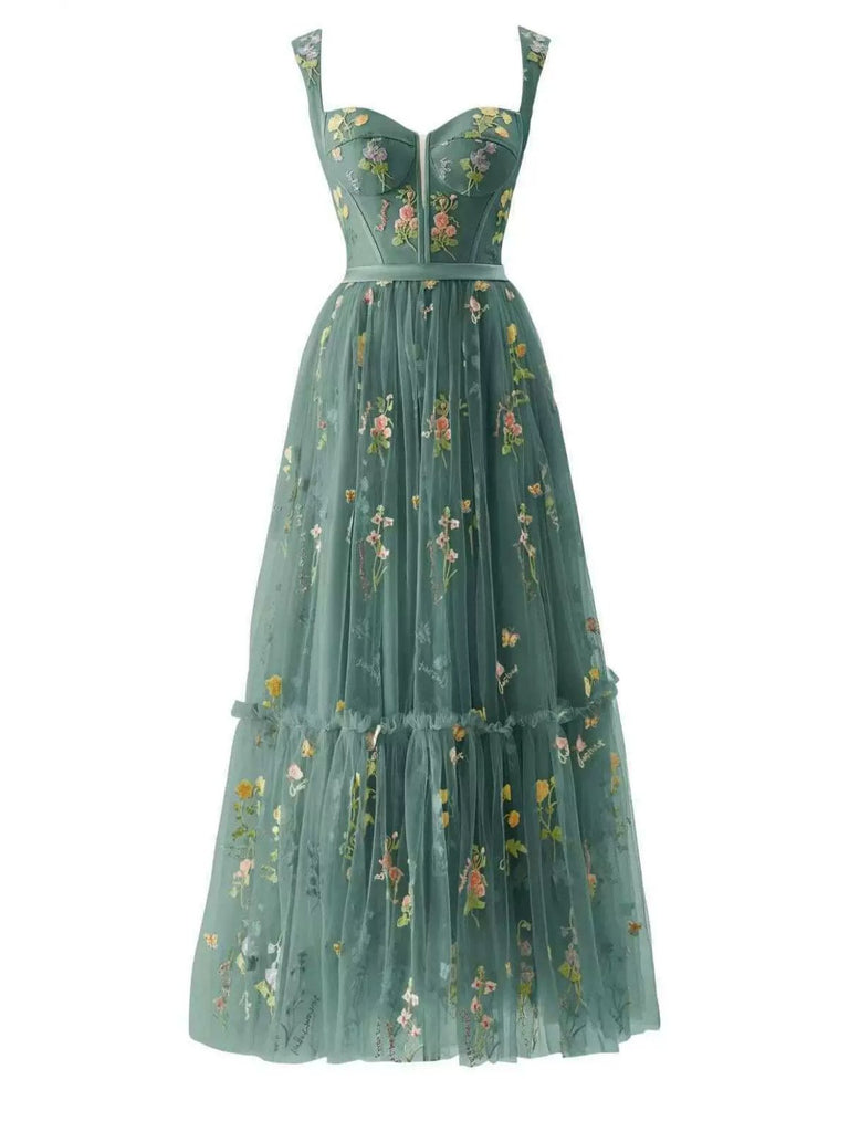 [Pre-Sale] 1930s Floral Mesh Boned Lace-Up Dress