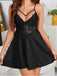 Black 1950s Solid Lace Deep V-Neck Nightdress