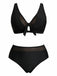[Plus Size] Black 1980s Solid Adjustable Straps Tie Detail Bikini Set