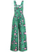 Green 1940s Floral Print Wide-Legged Jumpsuit