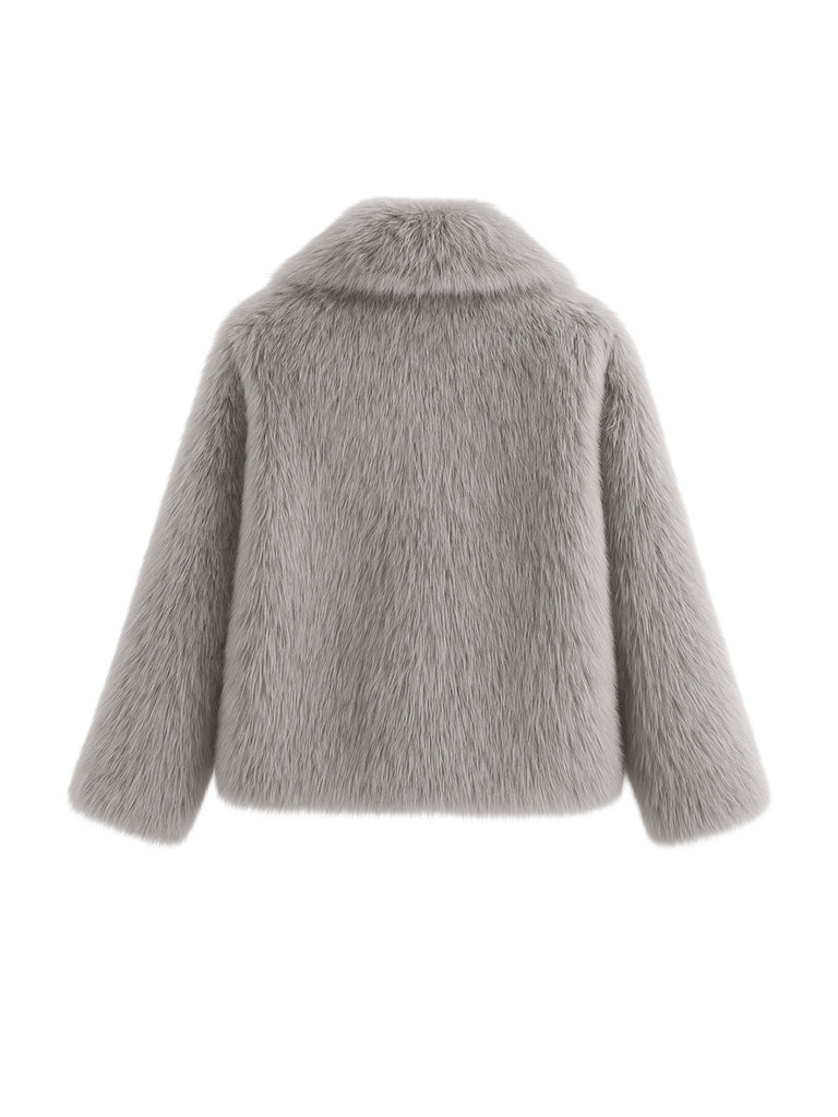 Grey 1980s Faux Fur Cropped Jacket