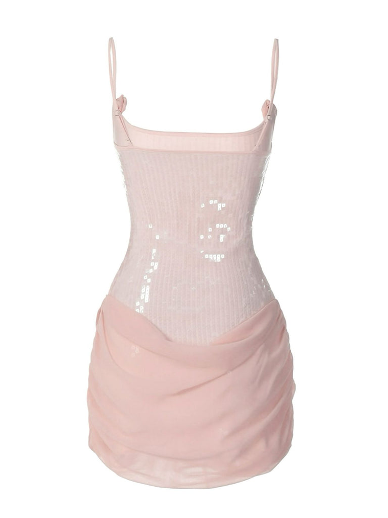 1980s Solid Sequined Patchwork Mini Dress