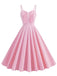 1950s Spaghetti Strap Plaids Button Swing Dress