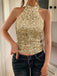 Metallic 1970s Halter Sequin Sleeveless Top