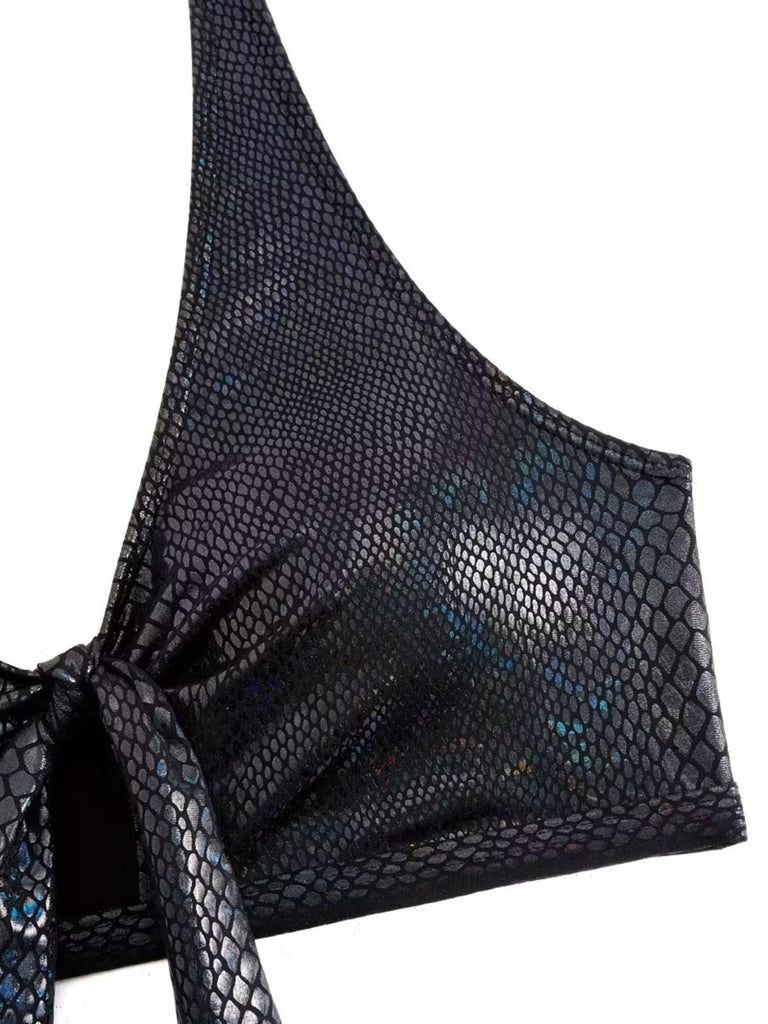 1970s Snakeskin Metallic Tie-Front Bikini Set