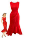Red 1960s Ruffle Hem Asymmetric Sleeveless Dress