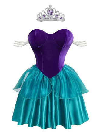 1950s Mermaid Princess Ariel Costume Dress With Crown