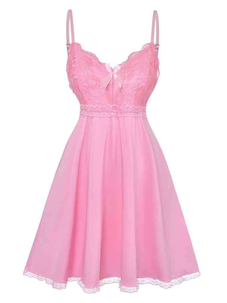 1940s Spaghetti Strap Lace Bow Nightgown